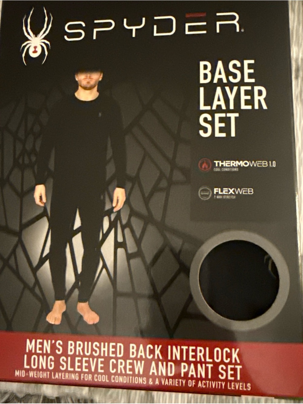 NIB Spyder Interlock 2 PC Black Base Layer Set L/S Crew Shirt & Pants Size L $59